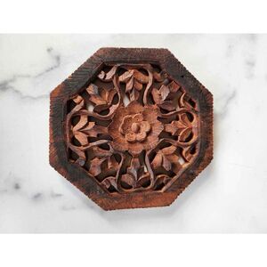 Indian wooden brown hot plate floral ornate carved home decor
